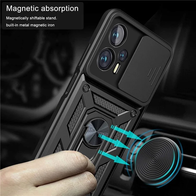 For Xiaomi Redmi Note 11T Pro 5G / Note 11T Pro+ 5G / Poco X4 GT 5G / Redmi K50i 5G Cell Phone Shell Kickstand PC + TPU Hybrid Cover Slide Camera Protection Anti-scratch Phone Case - Black-Cellmalls