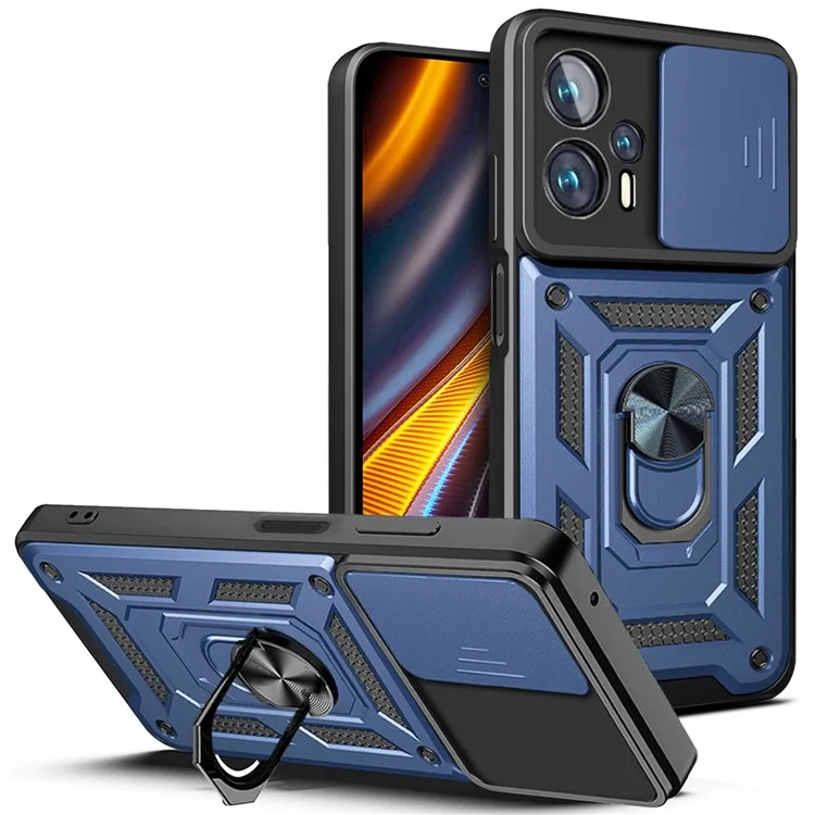 For Xiaomi Redmi Note 11T Pro 5G / Note 11T Pro+ 5G / Poco X4 GT 5G / Redmi K50i 5G Cell Phone Shell Kickstand PC + TPU Hybrid Cover Slide Camera Protection Anti-scratch Phone Case - Black-Cellmalls