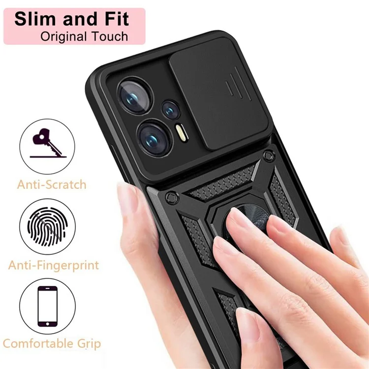 For Xiaomi Redmi Note 11T Pro 5G / Note 11T Pro+ 5G / Poco X4 GT 5G / Redmi K50i 5G Cell Phone Shell Kickstand PC + TPU Hybrid Cover Slide Camera Protection Anti-scratch Phone Case - Black-Cellmalls