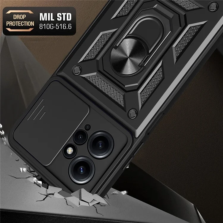 For Xiaomi Redmi Note 12 4G Kickstand Phone Case Slide Lens Protection PC+TPU Cover - Black-Cellmalls