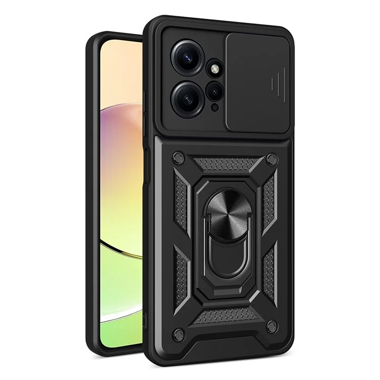 For Xiaomi Redmi Note 12 4G Kickstand Phone Case Slide Lens Protection PC+TPU Cover - Black-Cellmalls
