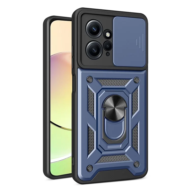 For Xiaomi Redmi Note 12 4G Kickstand Phone Case Slide Lens Protection PC+TPU Cover - Black-Cellmalls