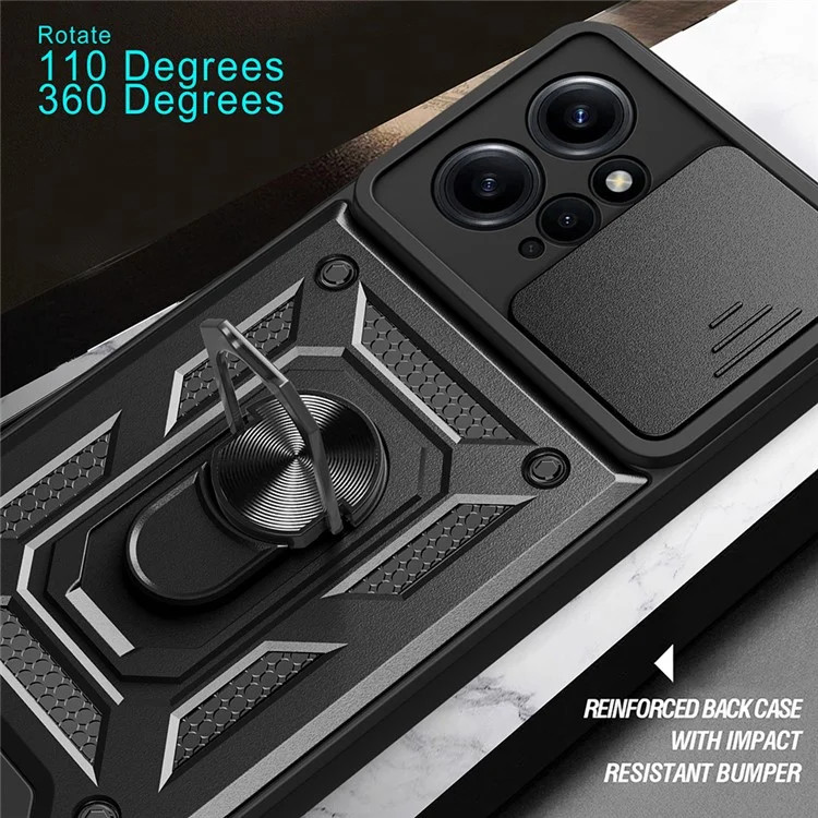For Xiaomi Redmi Note 12 4G Kickstand Phone Case Slide Lens Protection PC+TPU Cover - Black-Cellmalls