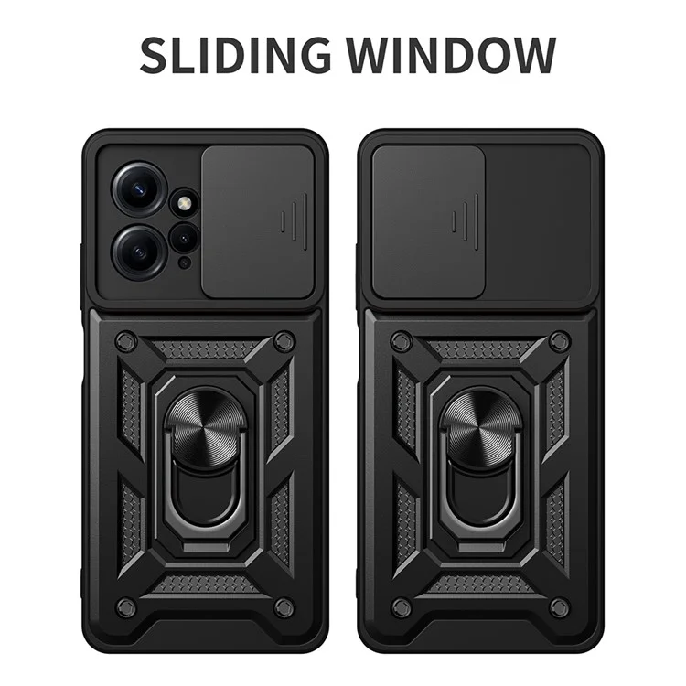For Xiaomi Redmi Note 12 4G Kickstand Phone Case Slide Lens Protection PC+TPU Cover - Black-Cellmalls