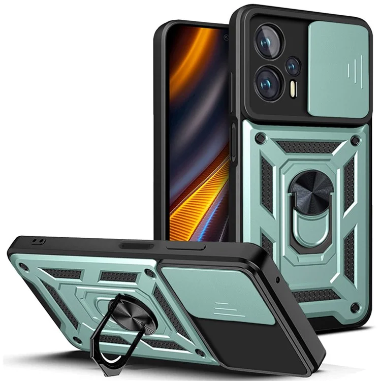 For Xiaomi Redmi Note 11T Pro 5G / Note 11T Pro+ 5G / Poco X4 GT 5G / Redmi K50i 5G Cell Phone Shell Kickstand PC + TPU Hybrid Cover Slide Camera Protection Anti-scratch Phone Case - Black-Cellmalls