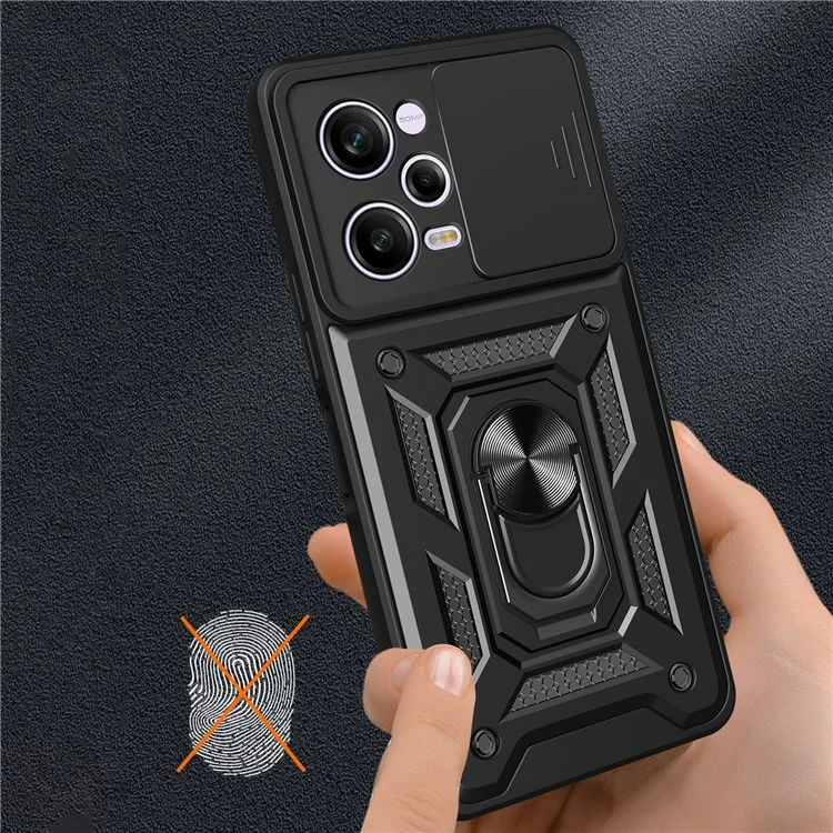 For Xiaomi Redmi Note 12 Pro 5G Kickstand PC + TPU Phone Case Slide Push Pull Camera Lens Protection Cover - Black-Cellmalls