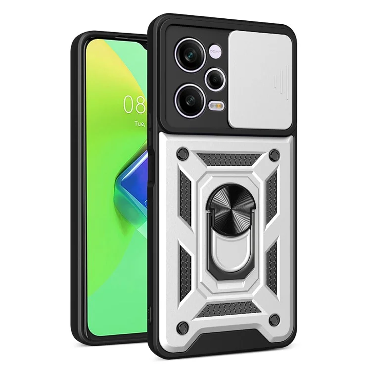 For Xiaomi Redmi Note 12 Pro 5G Kickstand PC + TPU Phone Case Slide Push Pull Camera Lens Protection Cover - Black-Cellmalls