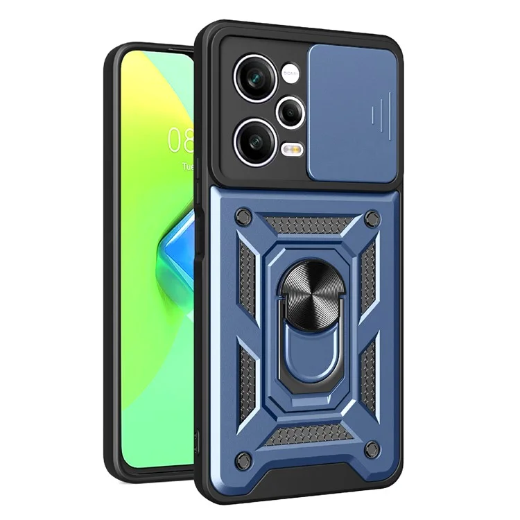 For Xiaomi Redmi Note 12 Pro 5G Kickstand PC + TPU Phone Case Slide Push Pull Camera Lens Protection Cover - Black-Cellmalls