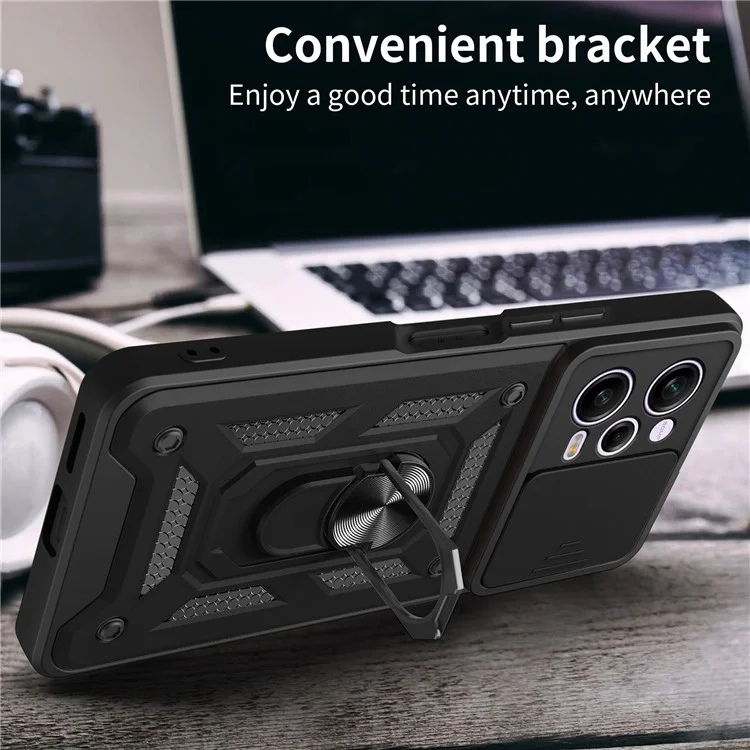 For Xiaomi Redmi Note 12 Pro 5G Kickstand PC + TPU Phone Case Slide Push Pull Camera Lens Protection Cover - Black-Cellmalls
