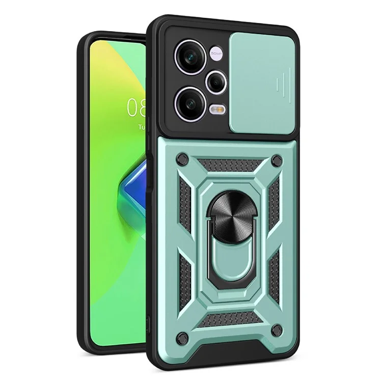 For Xiaomi Redmi Note 12 Pro 5G Kickstand PC + TPU Phone Case Slide Push Pull Camera Lens Protection Cover - Black-Cellmalls