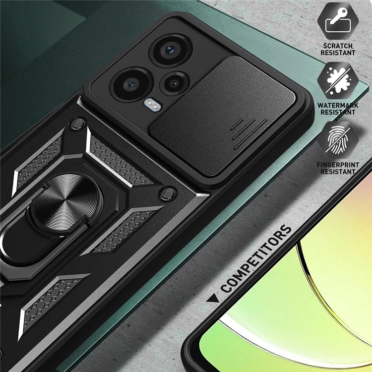 For Xiaomi Redmi Note 12 Pro+ 5G Kickstand Phone Case Slide Lens Protection PC+TPU Phone Cover - Black-Cellmalls