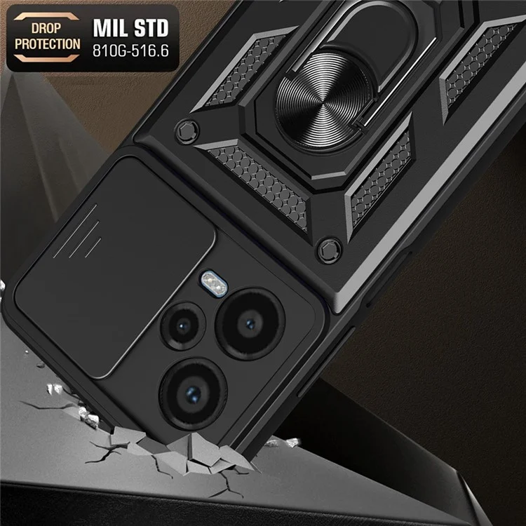 For Xiaomi Redmi Note 12 Pro+ 5G Kickstand Phone Case Slide Lens Protection PC+TPU Phone Cover - Black-Cellmalls