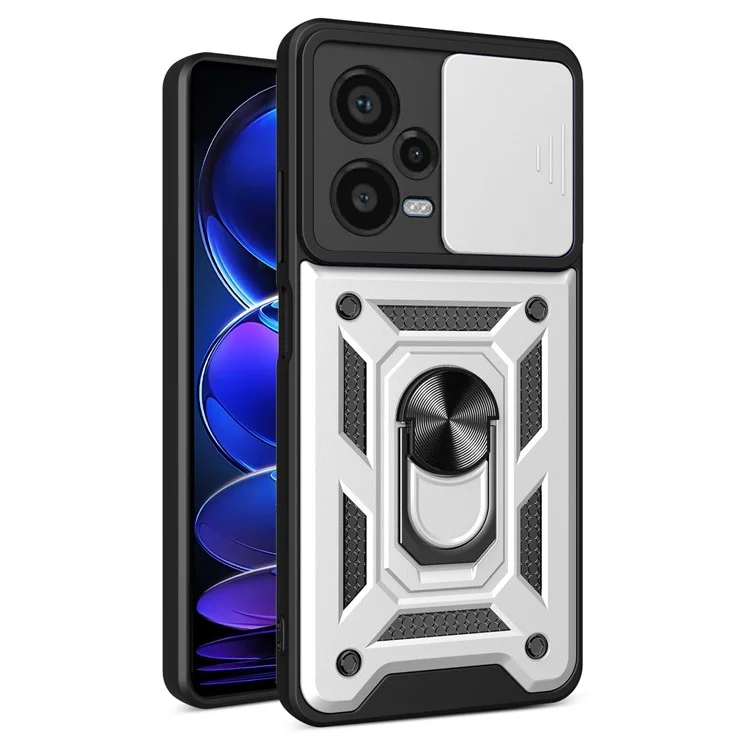 For Xiaomi Redmi Note 12 Pro+ 5G Kickstand Phone Case Slide Lens Protection PC+TPU Phone Cover - Black-Cellmalls