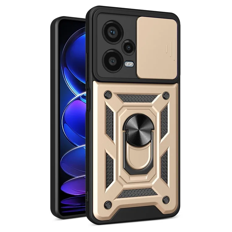 For Xiaomi Redmi Note 12 Pro+ 5G Kickstand Phone Case Slide Lens Protection PC+TPU Phone Cover - Black-Cellmalls