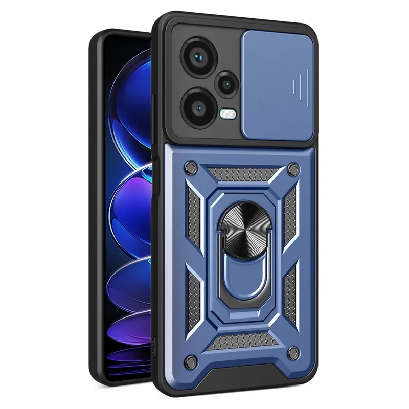For Xiaomi Redmi Note 12 Pro+ 5G Kickstand Phone Case Slide Lens Protection PC+TPU Phone Cover - Black-Cellmalls