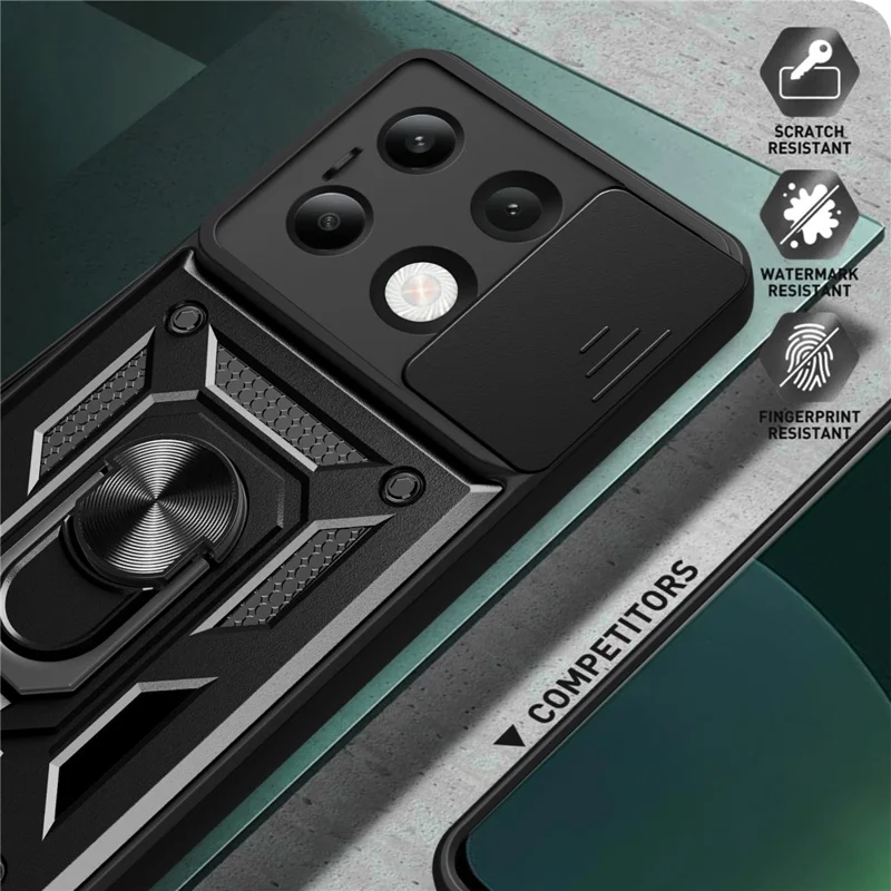 For Xiaomi Redmi Note 13 4G Case Scratch-resistant PC+TPU Kickstand Phone Shell - Black-Cellmalls