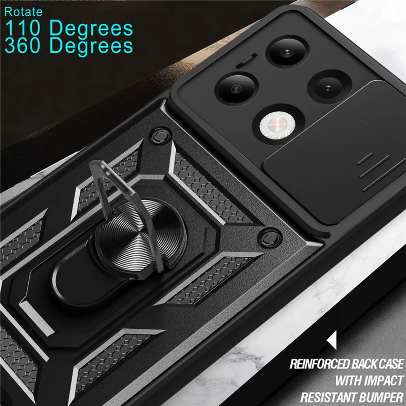 For Xiaomi Redmi Note 13 4G Case Scratch-resistant PC+TPU Kickstand Phone Shell - Black-Cellmalls