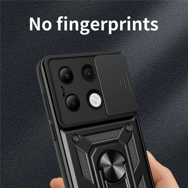 For Xiaomi Redmi Note 13 4G Case Scratch-resistant PC+TPU Kickstand Phone Shell - Black-Cellmalls