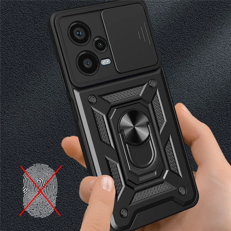 For Xiaomi Redmi Note 12 Pro+ 5G Kickstand Phone Case Slide Lens Protection PC+TPU Phone Cover - Black-Cellmalls