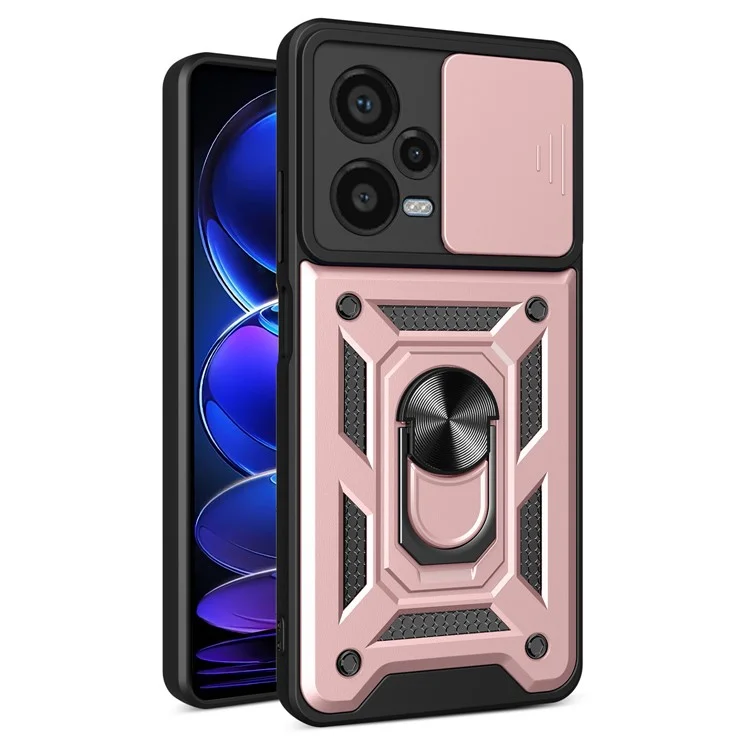 For Xiaomi Redmi Note 12 Pro+ 5G Kickstand Phone Case Slide Lens Protection PC+TPU Phone Cover - Black-Cellmalls