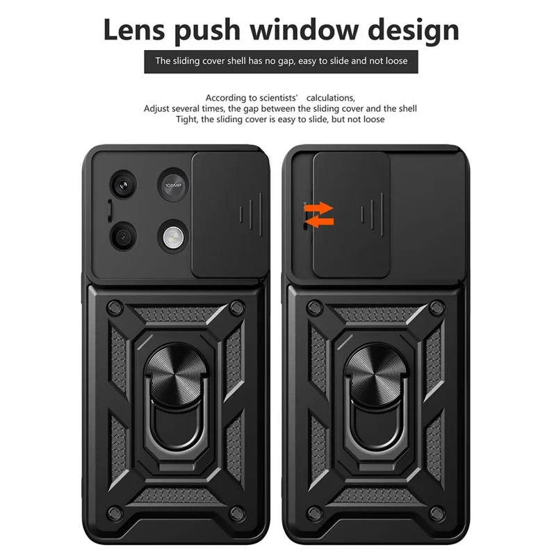 For Xiaomi Redmi Note 13 5G Phone Case Slide Lens Protection Shockproof Cover - Black-Cellmalls