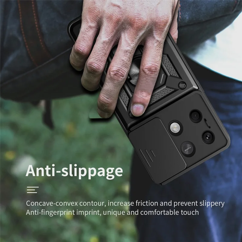 For Xiaomi Redmi Note 13 5G Phone Case Slide Lens Protection Shockproof Cover - Black-Cellmalls