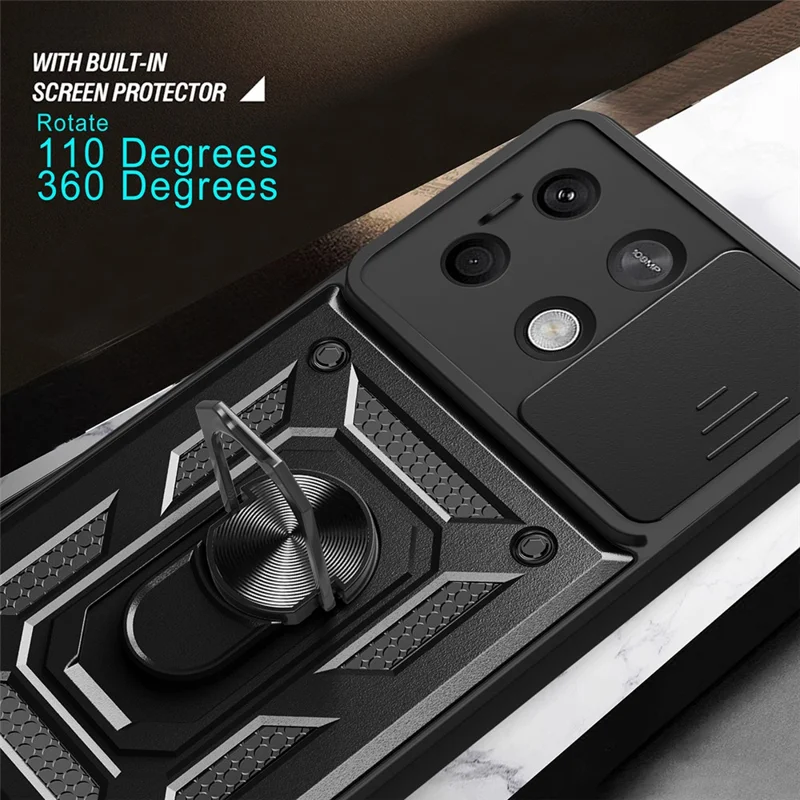For Xiaomi Redmi Note 13 5G Phone Case Slide Lens Protection Shockproof Cover - Black-Cellmalls