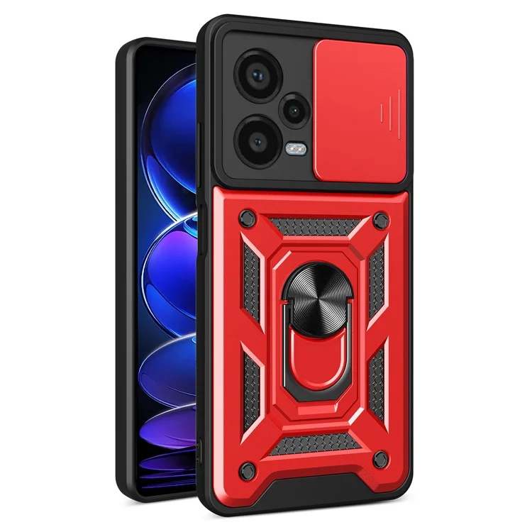 For Xiaomi Redmi Note 12 Pro+ 5G Kickstand Phone Case Slide Lens Protection PC+TPU Phone Cover - Black-Cellmalls