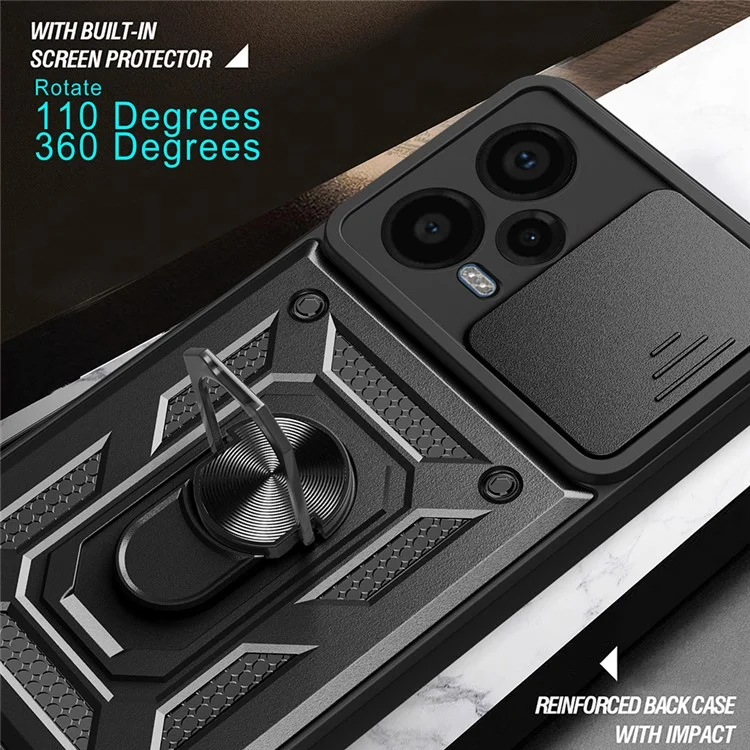 For Xiaomi Redmi Note 12 Pro+ 5G Kickstand Phone Case Slide Lens Protection PC+TPU Phone Cover - Black-Cellmalls