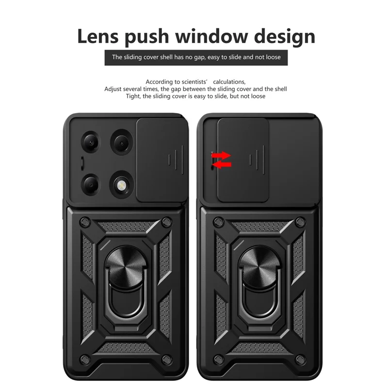 For Xiaomi Redmi Note 13 Pro 4G / Poco M6 Pro 4G Phone Case Slide Lens Guard Bump Proof PC+TPU Shell - Black-Cellmalls
