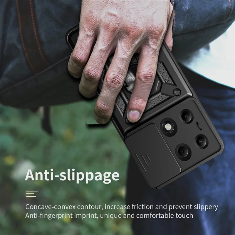For Xiaomi Redmi Note 13 Pro 4G / Poco M6 Pro 4G Phone Case Slide Lens Guard Bump Proof PC+TPU Shell - Black-Cellmalls