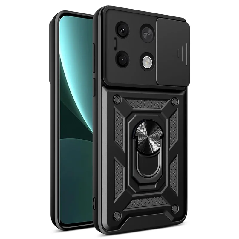 For Xiaomi Redmi Note 13 5G Phone Case Slide Lens Protection Shockproof Cover - Black-Cellmalls