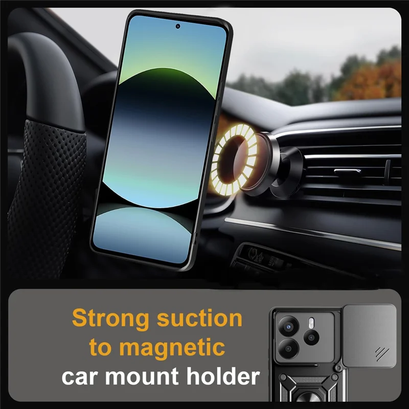 For Xiaomi Redmi Note 14 4G (164.84mm) Case with Slide Camera Lid PC + TPU Kickstand Phone Cover - Black-Cellmalls