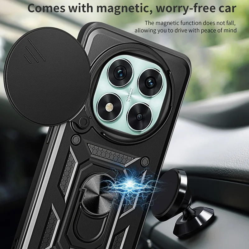 For Xiaomi Redmi Note 14 Pro 5G / Poco X7 5G Case with Slide Camera Lid PC+TPU Kickstand Phone Cover - Black-Cellmalls