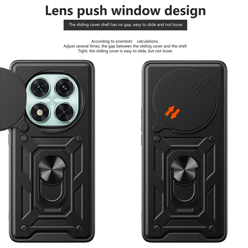 For Xiaomi Redmi Note 14 Pro 5G / Poco X7 5G Case with Slide Camera Lid PC+TPU Kickstand Phone Cover - Black-Cellmalls