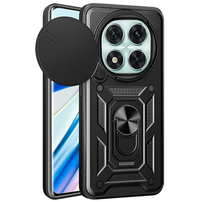 For Xiaomi Redmi Note 14 Pro 5G / Poco X7 5G Case with Slide Camera Lid PC+TPU Kickstand Phone Cover - Black-Cellmalls