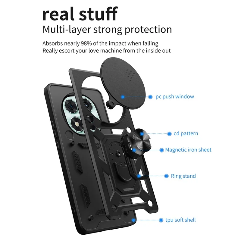 For Xiaomi Redmi Note 14 Pro 5G / Poco X7 5G Case with Slide Camera Lid PC+TPU Kickstand Phone Cover - Black-Cellmalls