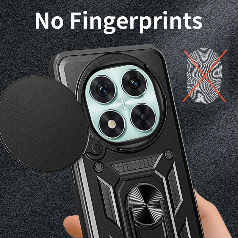 For Xiaomi Redmi Note 14 Pro 5G / Poco X7 5G Case with Slide Camera Lid PC+TPU Kickstand Phone Cover - Black-Cellmalls