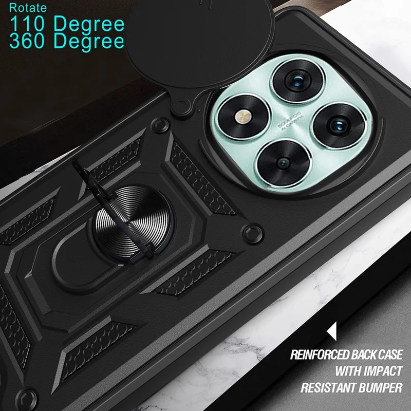 For Xiaomi Redmi Note 14 Pro 5G / Poco X7 5G Case with Slide Camera Lid PC+TPU Kickstand Phone Cover - Black-Cellmalls