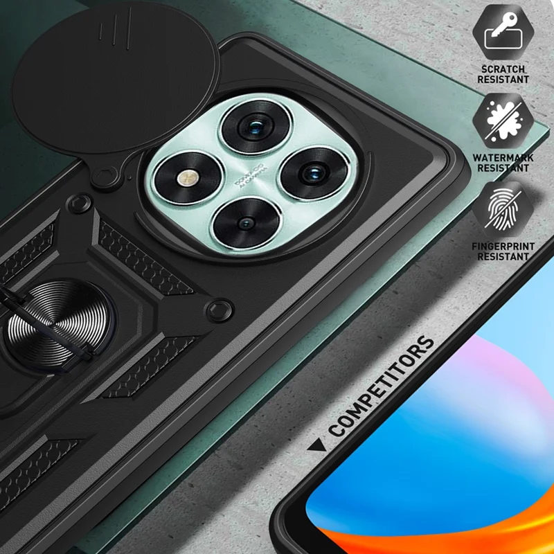 For Xiaomi Redmi Note 14 Pro 5G / Poco X7 5G Case with Slide Camera Lid PC+TPU Kickstand Phone Cover - Black-Cellmalls