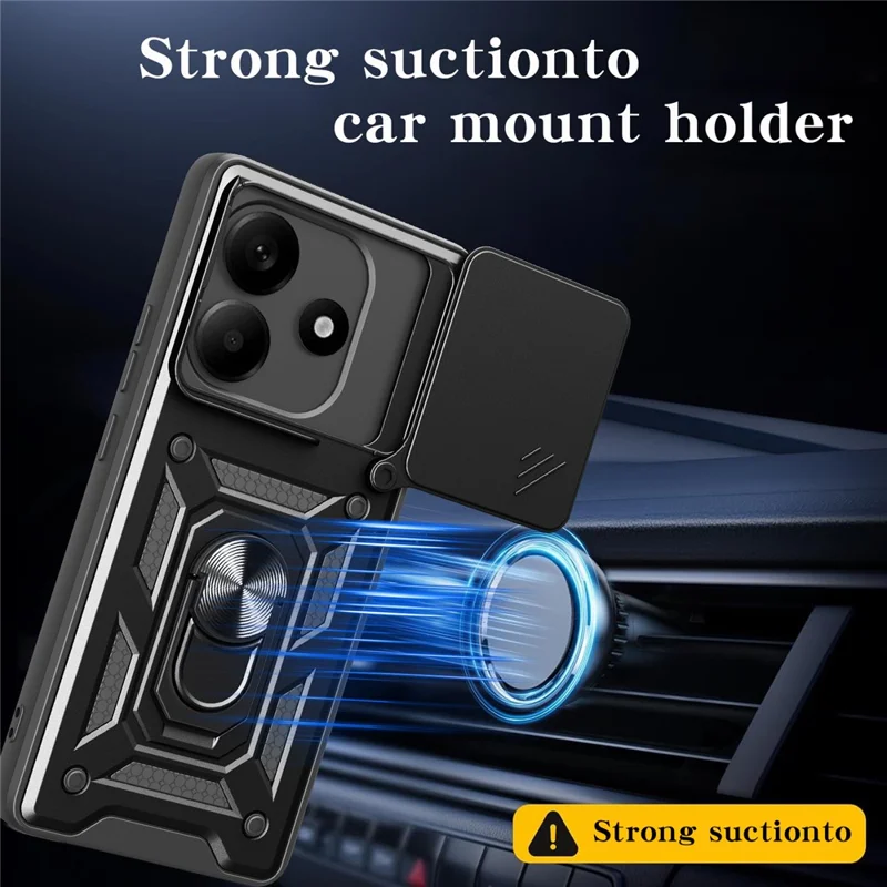 For Xiaomi Redmi Note 14 5G Case with Slide Camera Lid PC+TPU Kickstand Phone Cover - Black-Cellmalls