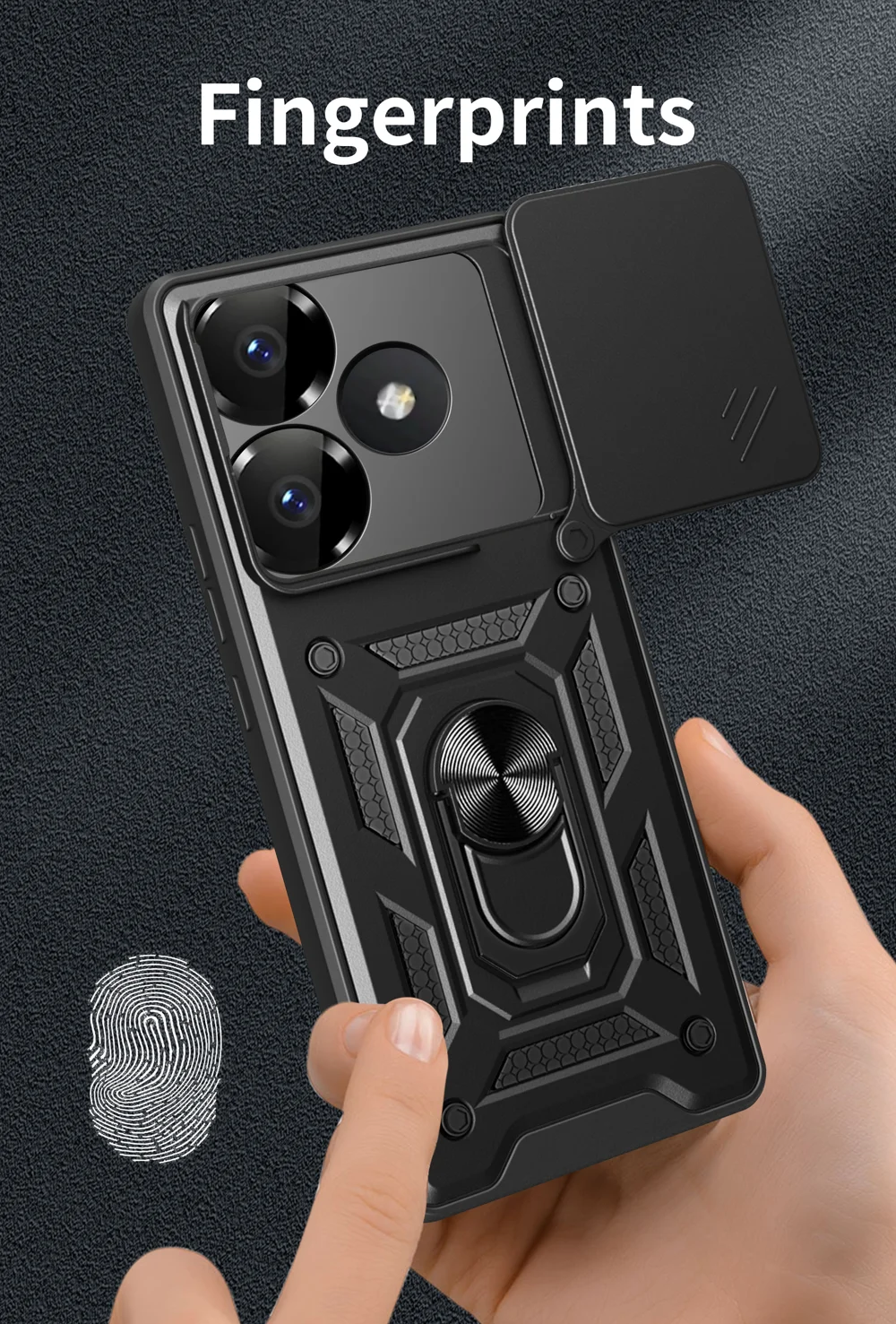 For Xiaomi Redmi Turbo 3 5G / Poco F6 5G PC+TPU Kickstand Phone Case with Slide Camera Lid - Black-Cellmalls