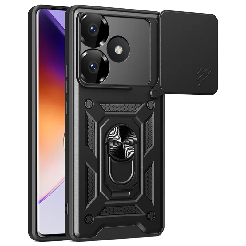 For Xiaomi Redmi Turbo 3 5G / Poco F6 5G PC+TPU Kickstand Phone Case with Slide Camera Lid - Black-Cellmalls