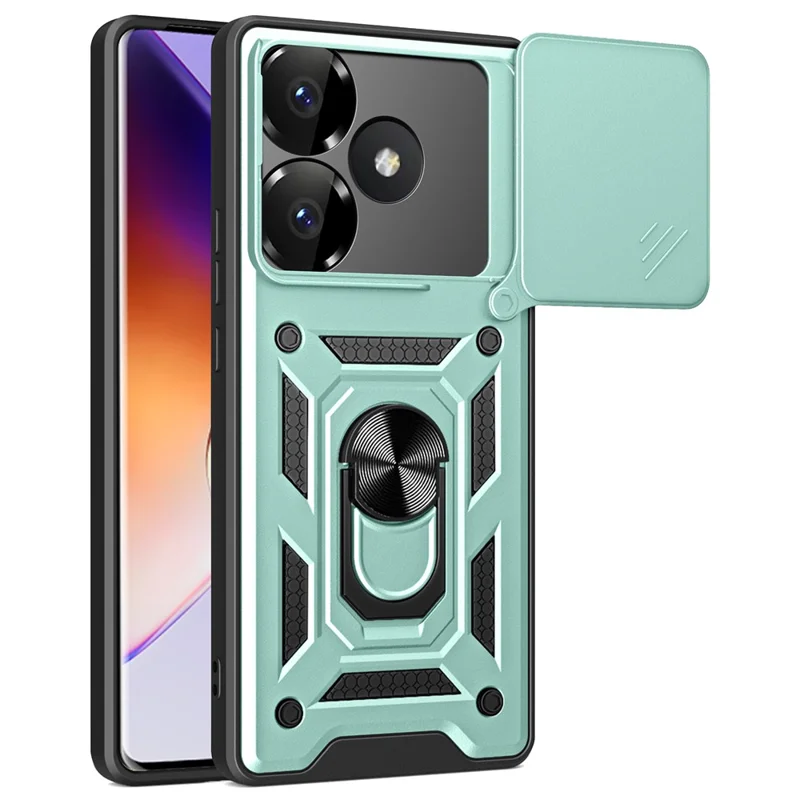 For Xiaomi Redmi Turbo 3 5G / Poco F6 5G PC+TPU Kickstand Phone Case with Slide Camera Lid - Black-Cellmalls