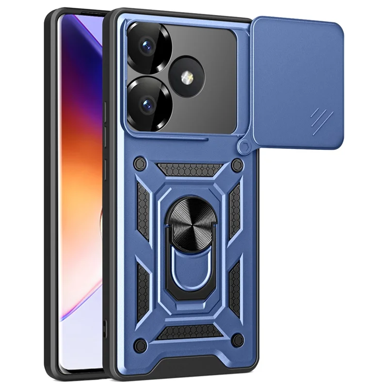 For Xiaomi Redmi Turbo 3 5G / Poco F6 5G PC+TPU Kickstand Phone Case with Slide Camera Lid - Black-Cellmalls