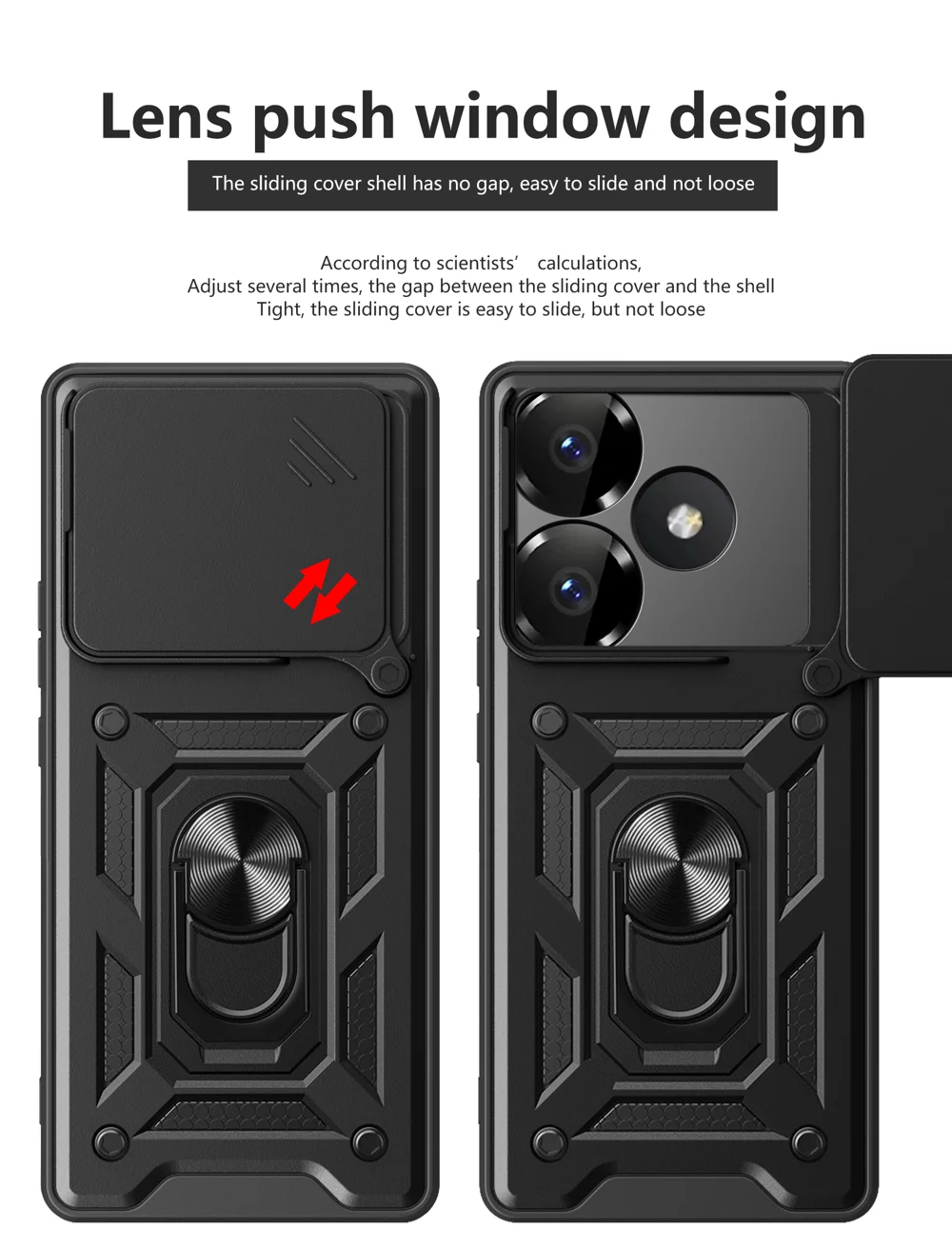 For Xiaomi Redmi Turbo 3 5G / Poco F6 5G PC+TPU Kickstand Phone Case with Slide Camera Lid - Black-Cellmalls