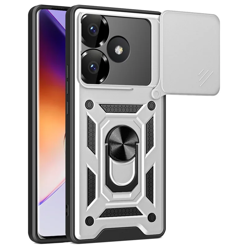 For Xiaomi Redmi Turbo 3 5G / Poco F6 5G PC+TPU Kickstand Phone Case with Slide Camera Lid - Black-Cellmalls