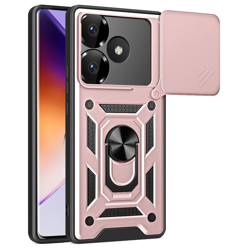 For Xiaomi Redmi Turbo 3 5G / Poco F6 5G PC+TPU Kickstand Phone Case with Slide Camera Lid - Black-Cellmalls