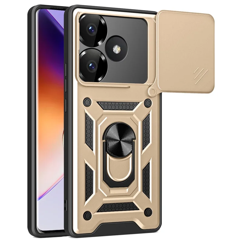 For Xiaomi Redmi Turbo 3 5G / Poco F6 5G PC+TPU Kickstand Phone Case with Slide Camera Lid - Black-Cellmalls