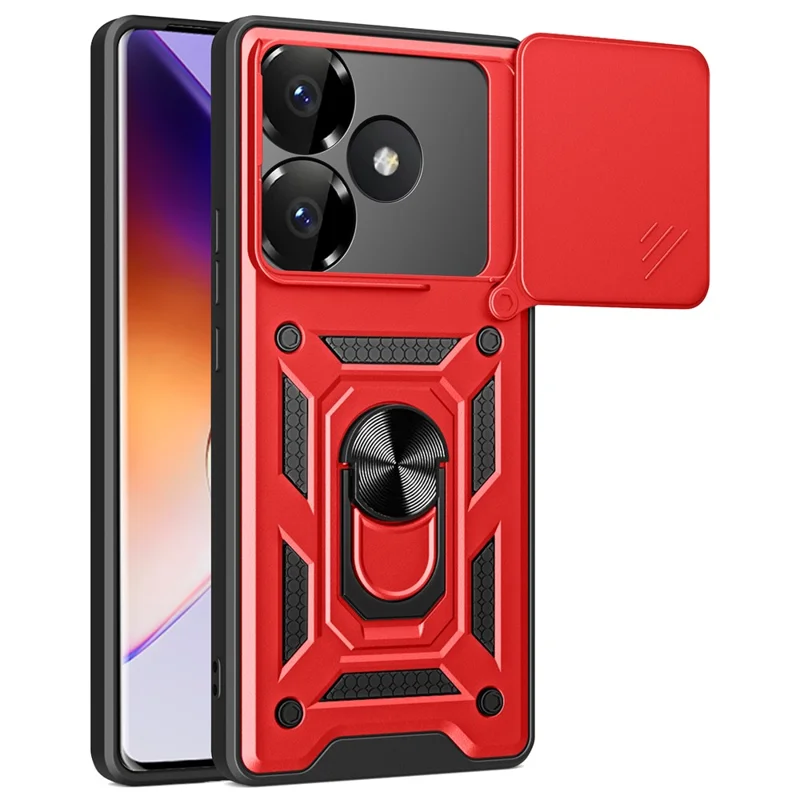 For Xiaomi Redmi Turbo 3 5G / Poco F6 5G PC+TPU Kickstand Phone Case with Slide Camera Lid - Black-Cellmalls